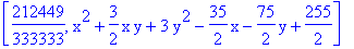 [212449/333333, x^2+3/2*x*y+3*y^2-35/2*x-75/2*y+255/2]